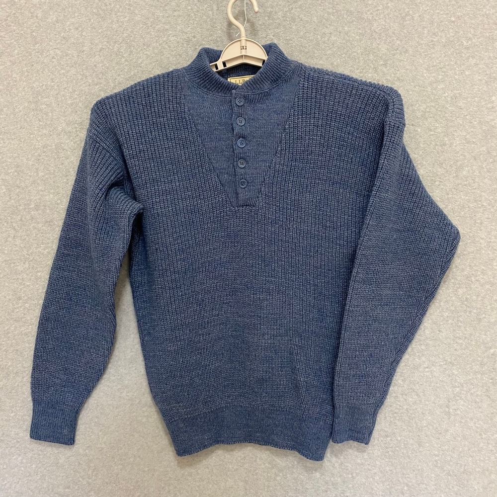 LL BEAN Vintage Mens Large Blue High Trek Yarn Wool Blend Henley Sweater 90s USA - Picture 1 of 6